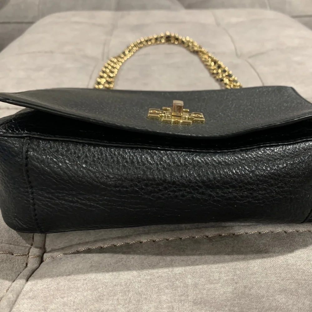 Tory Burch Black Pebbled Leather Crossbody with Gold Chain